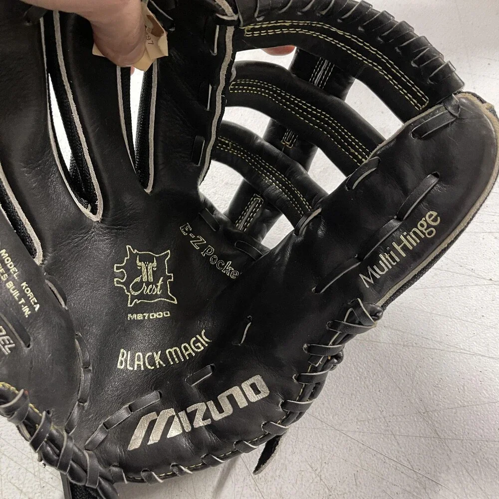 Vintage Mizuno Baseball Glove Mens 12 Black Leather Nylon Black Magic MB7000